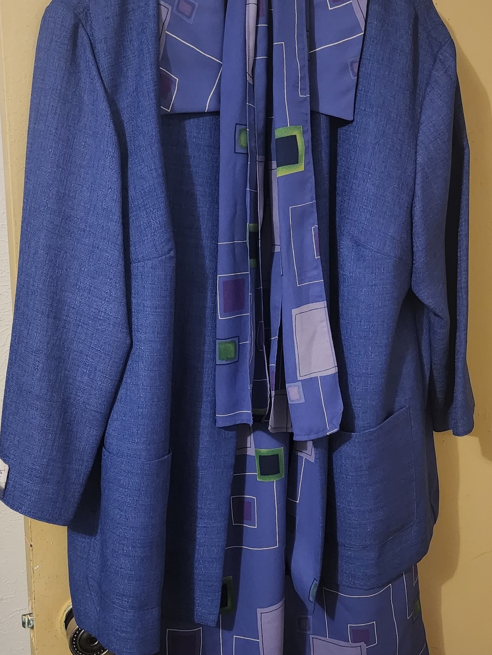 Blue 2pc Jacket and Dress Set with Scarf Plus Size Petite